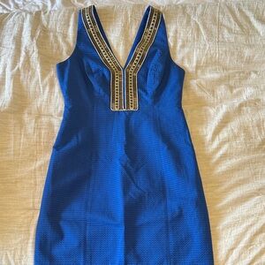 Lilly Pulitzer Blue Mini Dress with Gold Trim